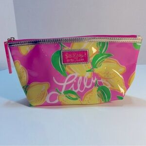 Lilly Pulitzer for‎ Estee Lauder Make Up Cosmetic Bag Pink Yellow Lemon Print